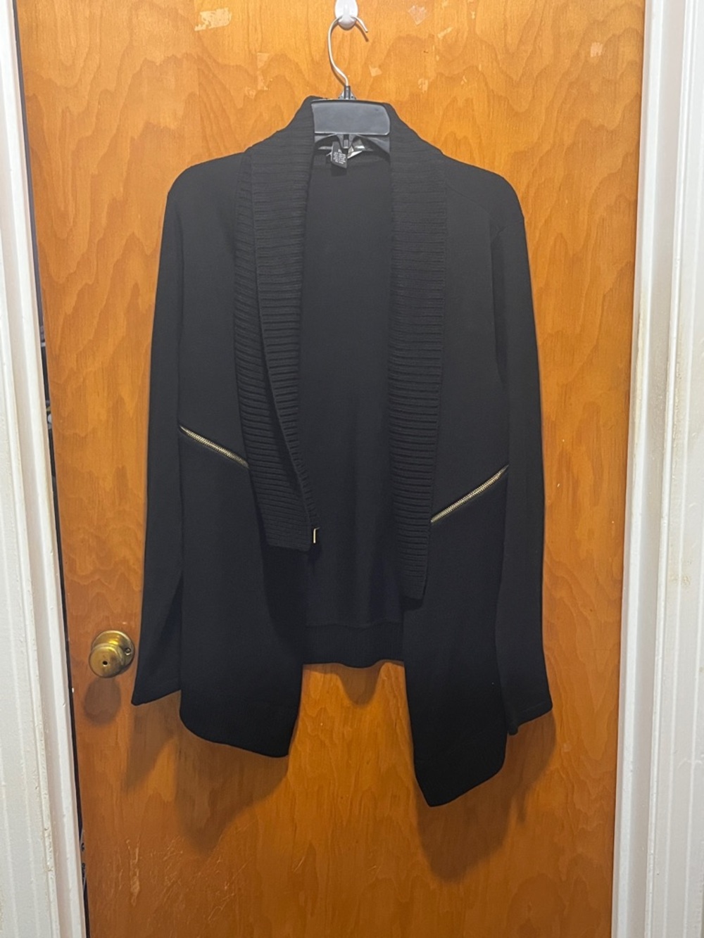 INC International Concepts Black Ribbed Cardigan Sweater with zipper detail